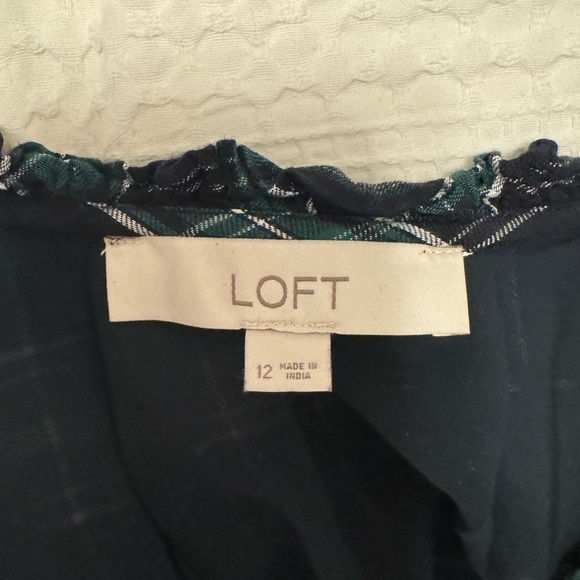 LOFT Plaid Cap Sleeve Flounce Dress Green/Navy Size 12 - Picture 3 of 9